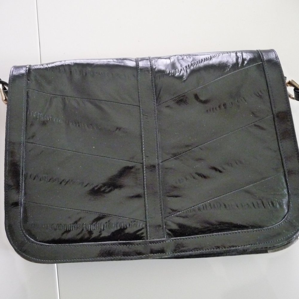 CARLO AMBOLDI  VINTAGE BLACK  GENUINE EEL SKIN CROSSBODY BAG